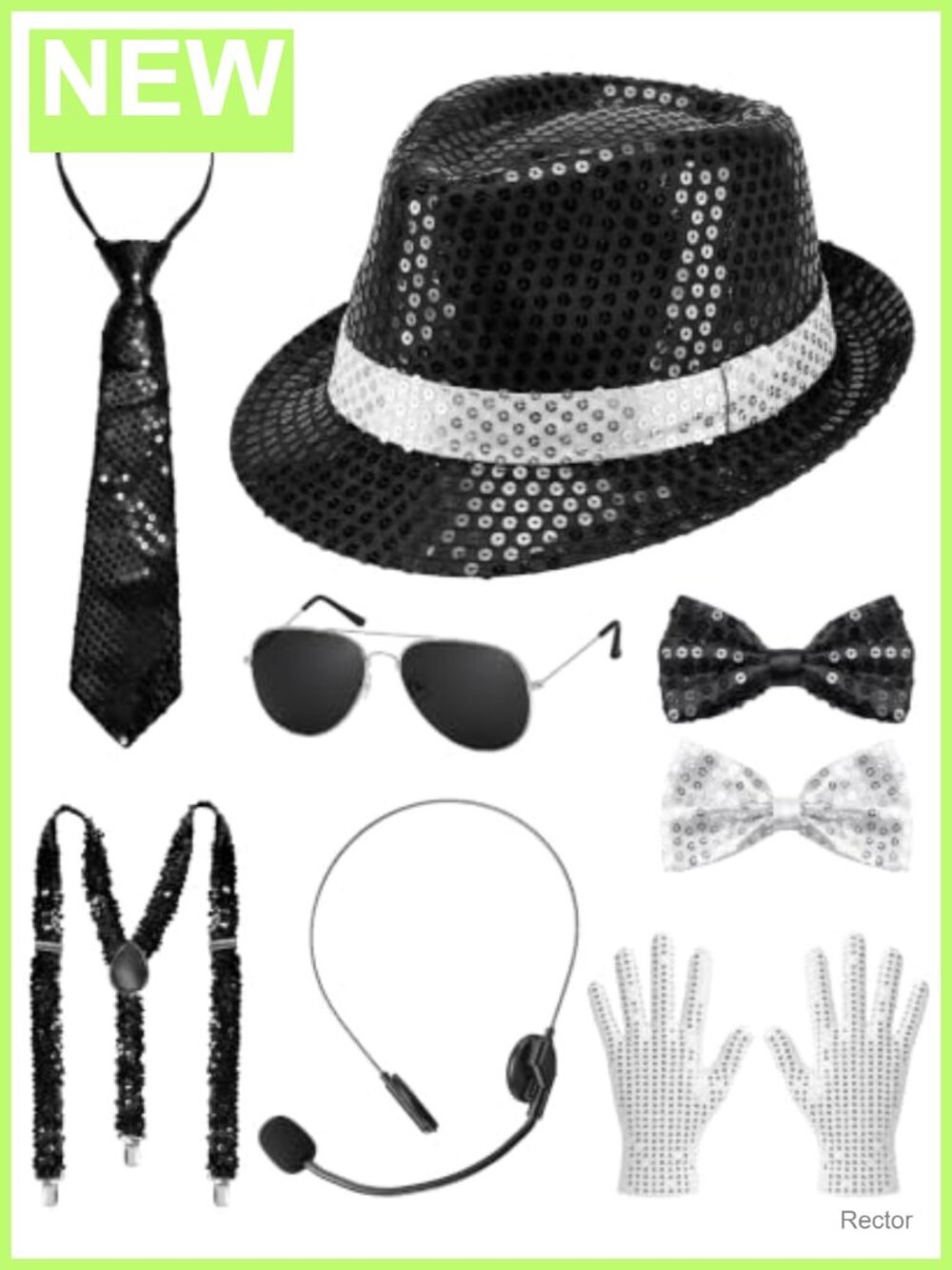 Pop Star Costume Accessory Set Disco Hat Sunglasses Gloves Suspenders
